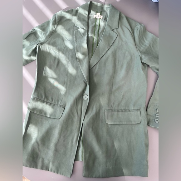 [S]OPEN EDIT One Button Rayon Soft Blazer in Green Agave - Picture 6 of 13